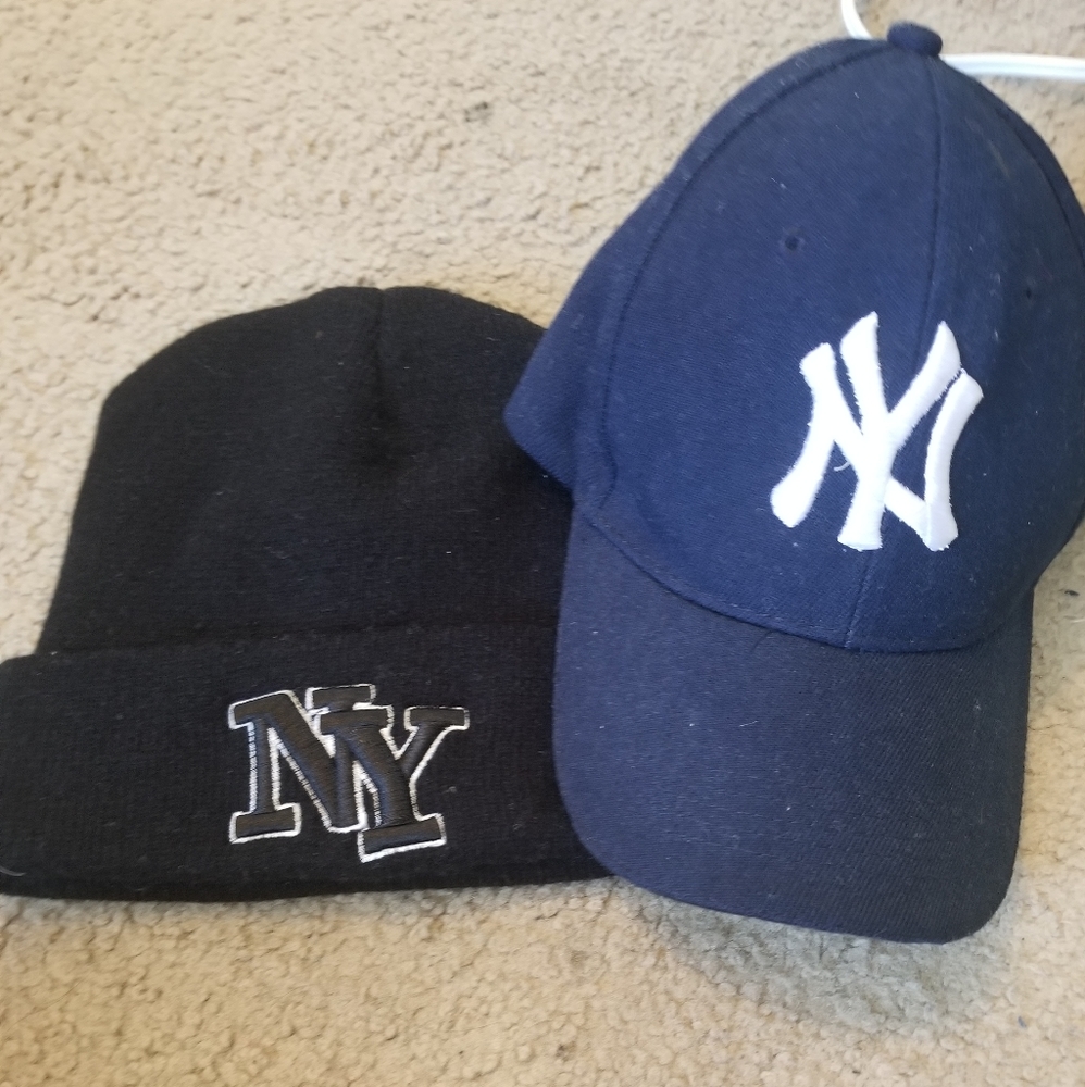 NY Beanie and a Yankees hat.